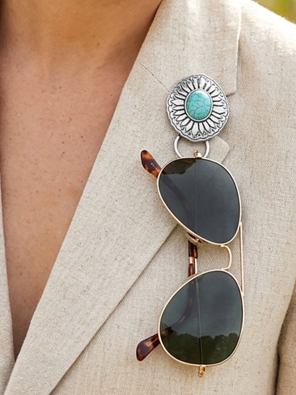 Turquoise Accent Concho Pin Brooch
